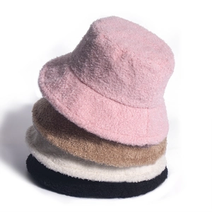 Women Winter Bucket Hat Teddy Velvet Thick Warm Soft Solid Color Outdoor Travel Faux Lamb Wool Cap