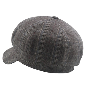 Japanese retro plaid newsboy cap for women in dark grey octagonal wool blend fabric