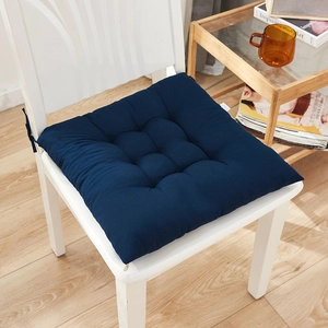 Deep blue thickened square chair cushion with nine-hole tufted design and ties