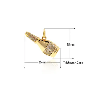 18k gold plated copper wine bottle pendant with white zircon pavé and 15x20mm dimensions