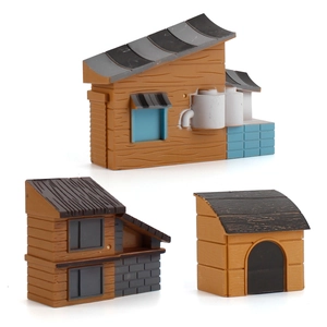 Three-piece miniature farm house set with wood texture for DIY micro landscape sand table