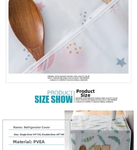 Waterproof PEVA refrigerator dust cover with feather print and side storage pockets