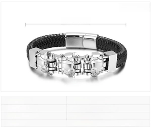 Detail view of punk skull bracelet with 210mm length and 12mm width measurements