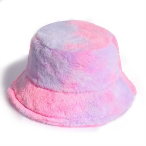 Regenbogen-Fischerhut aus Kunstpelz für Damen mit pastellfarbenem Batik-Plüsch-Finish