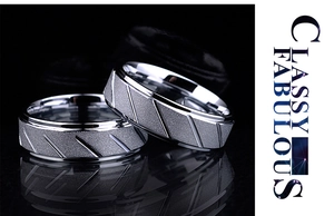 Macro shot of 316L stainless steel rings with frosted sandblasted and polished texture