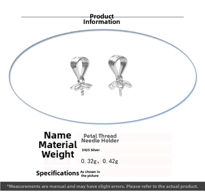Macro view of S925 sterling silver petal threaded pendant tray for DIY jewelry making
