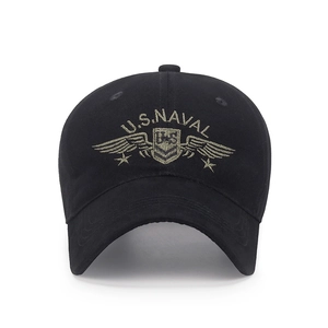 Classic black cotton camo baseball cap featuring U.S. Naval embroidery and shield emblem