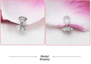 Detailed macro view of S925 sterling silver flower petal pendant connector and bail needle