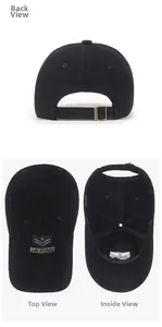 Detail view of cotton baseball cap showing Air Force embroidery and adjustable metal buckle