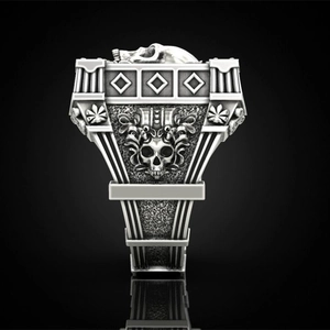 Bague tête de mort gothique pour homme en métal argenté avec détails punk rock et cristal
