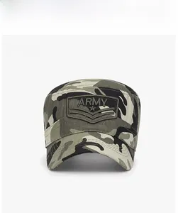Front view of camouflage cadet cap featuring military army patch and star embroidery
