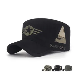 Cadet Cap Military Flat Top Hat Cotton Canvas Camouflage Embroidery Star Outdoor Sun Protection Adjustable For Men