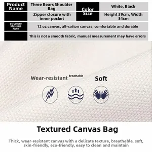 Detail of 12oz cotton canvas bag with zipper closure and internal pocket structure