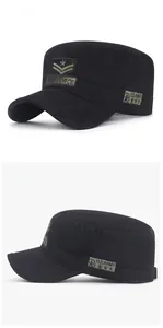 Detail view of the black cotton cadet cap featuring US Army and Air Force embroidery
