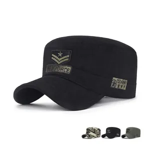 Vintage Cotton Cadet Cap Military Hat Flat Top Adjustable For Men And Women Breathable Canvas Army Style Outdoor Sun Hat