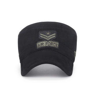Black cotton cadet cap with Air Force embroidery shown from a frontal 45-degree angle