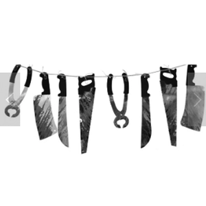 Detailed view of Halloween horror banner featuring 8 pieces of bloody tool props