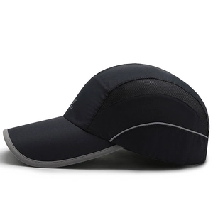 Quick-dry black baseball cap with breathable mesh panels for outdoor running and sports