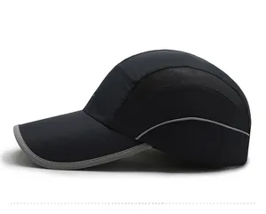 Side view of quick-dry sports cap featuring breathable mesh panels and grey piping edges