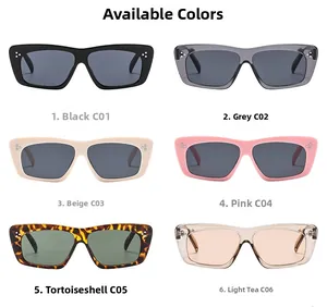 Collection of rectangle sunglasses in six colors with stylish triple metal studs