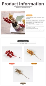 Close-up of 16cm Christmas berry picks with glitter coating in red, gold, and silver