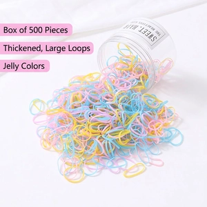 Lot de 500 élastiques à cheveux colorés style gelée dans un récipient transparent