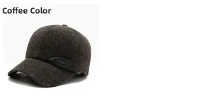Detail view of coffee winter baseball cap with thick tweed texture and sports patch