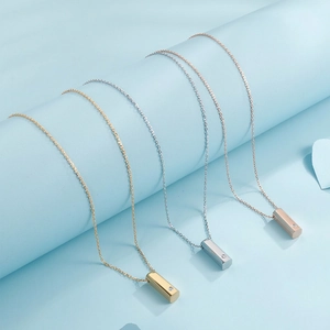 Minimalist Hexagonal Pillar Pendant Necklace 316L Stainless Steel Inlaid Zircon Geometric Clavicle Chain For Men Women
