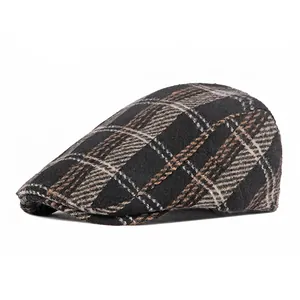 Béret vintage à carreaux de style britannique en laine mélangée pour homme et femme