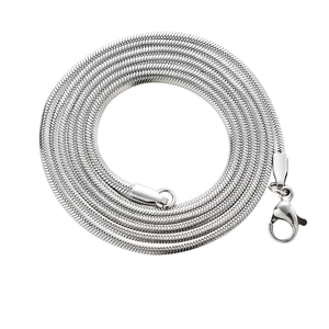 2mm silver stainless steel snake chain necklace with lobster clasp on white background
