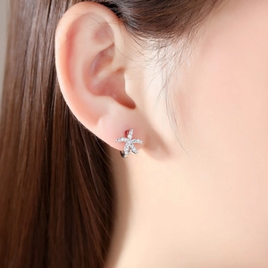 Minimalist Copper Starfish Hoop Earrings With 925 Sterling Silver Earring Post Pave Rhinestone Ear Buckle Jewelry For Women