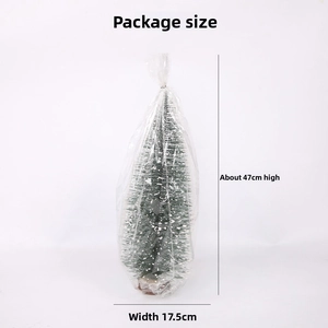 Miniature flocked Christmas tree with wooden base measuring 47cm height and 17.5cm width