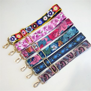 Colorful floral canvas replacement straps with gold hardware for shoulder bags
