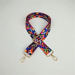 Ethnic style colorful geometric woven shoulder strap with gold metal buckles for crossbody bags