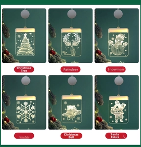 Detailed 3D LED acrylic suction cup lights featuring six assorted Christmas icons and patterns