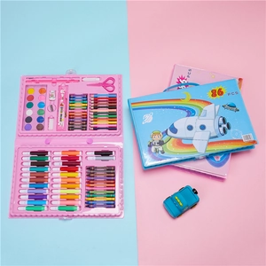 Set artistico rosa da 86 pezzi per bambini con pennarelli, pastelli e copertina spaziale