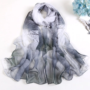 Elegant lotus leaf print summer silk scarf for beach sun protection and casual styling