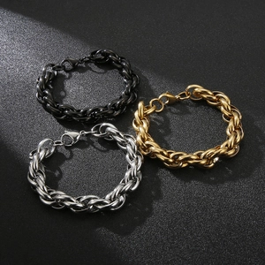 Polished stainless steel twist chain bracelets in silver gold and black with lobster clasps