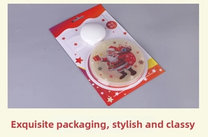 Detail of Santa Claus LED battery hanging light in retail blister card packaging