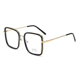 Occhiali quadrati anti luce blu unisex con montatura in metallo nero e oro