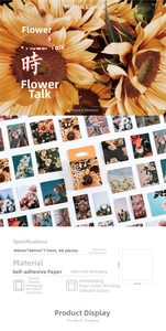 Detailed view of 46pcs sunflower paper stickers set with boxed packaging for DIY crafts