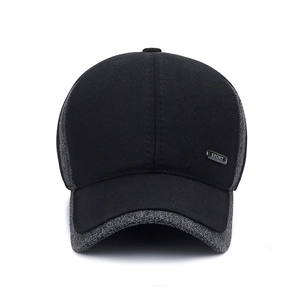 Winter baseball cap for men with ear protection in black and grey textured panels