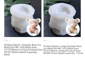 Detalle del molde de oso de silicona mostrando medidas y textura para té o café