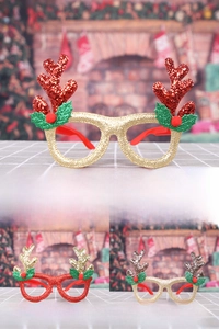 Three styles of glitter Christmas reindeer antler glasses frames for festive party decor