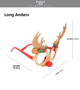 Detailed size specifications for Christmas reindeer antler glasses with 3D plush ball