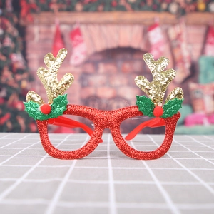 Christmas reindeer antler glasses with red glitter frame and green felt holiday decorations