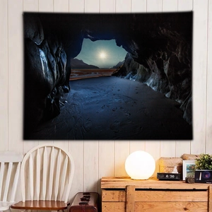 Modern moonlit cave beach tapestry wall hanging for bedroom dorm and home decor