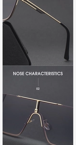Detail of gold metal temples and integrated nose pads on oversized square sunglasses