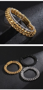 Détails des bracelets gourmettes cubaines en acier inoxydable or, argent et noir