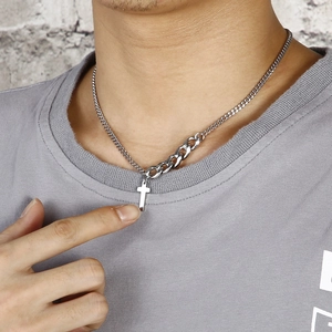Titanium steel chunky cross pendant necklace with mixed Cuban link chain design for women
